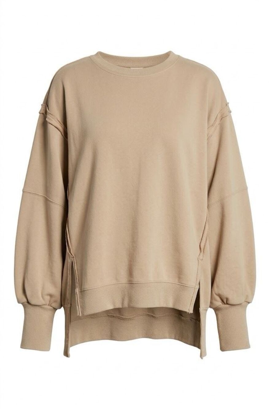 Fantastic Fawn Khaki Oversized French Terry Raw Edge Sweatshirt NWT